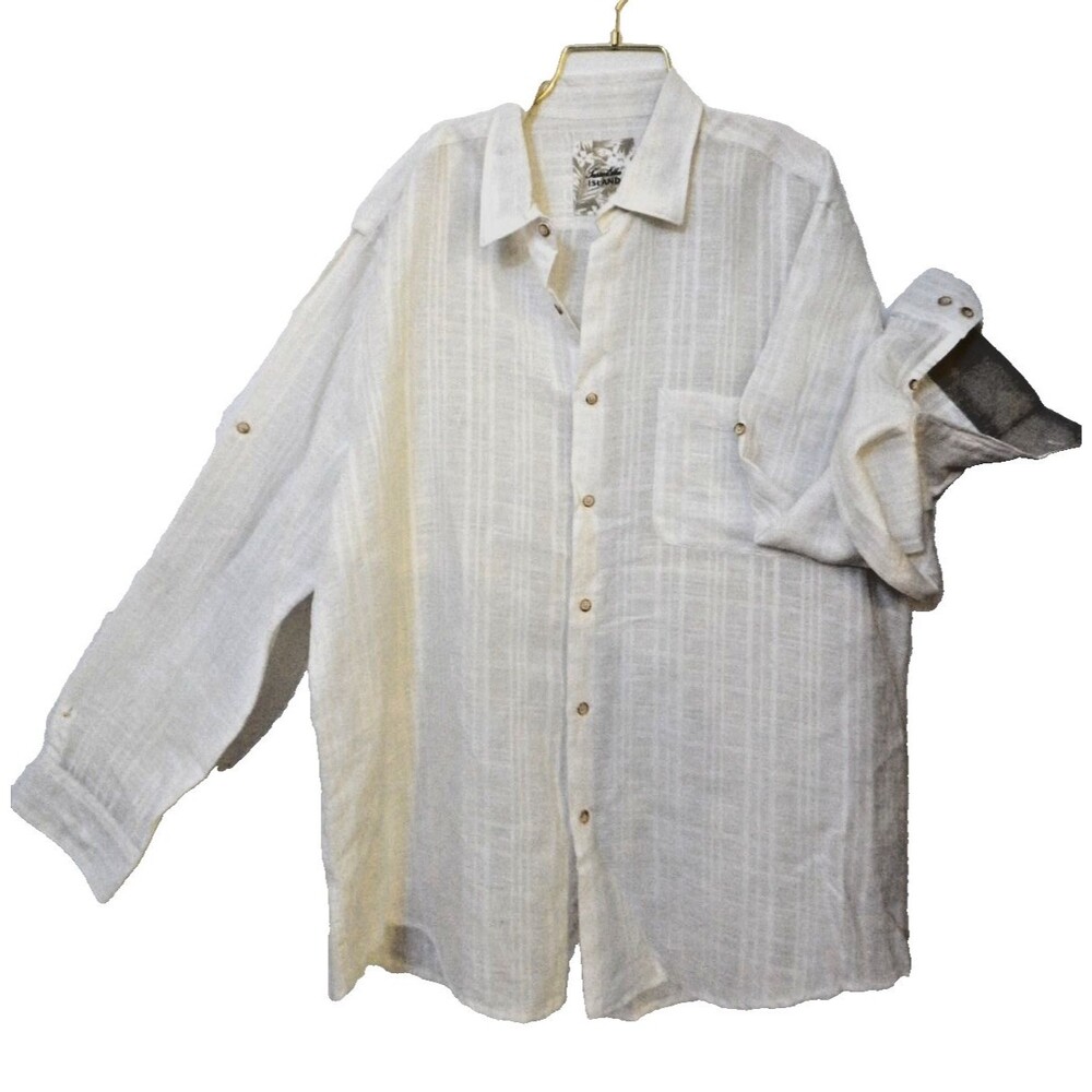 Mens Tasso Elba Island Linen Blend Shirt sz XL, off white, LS reverse cuff vacay